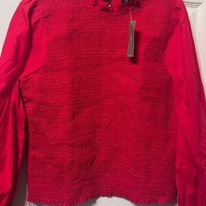 J. Crew Vibrant Red Smocked Blouse